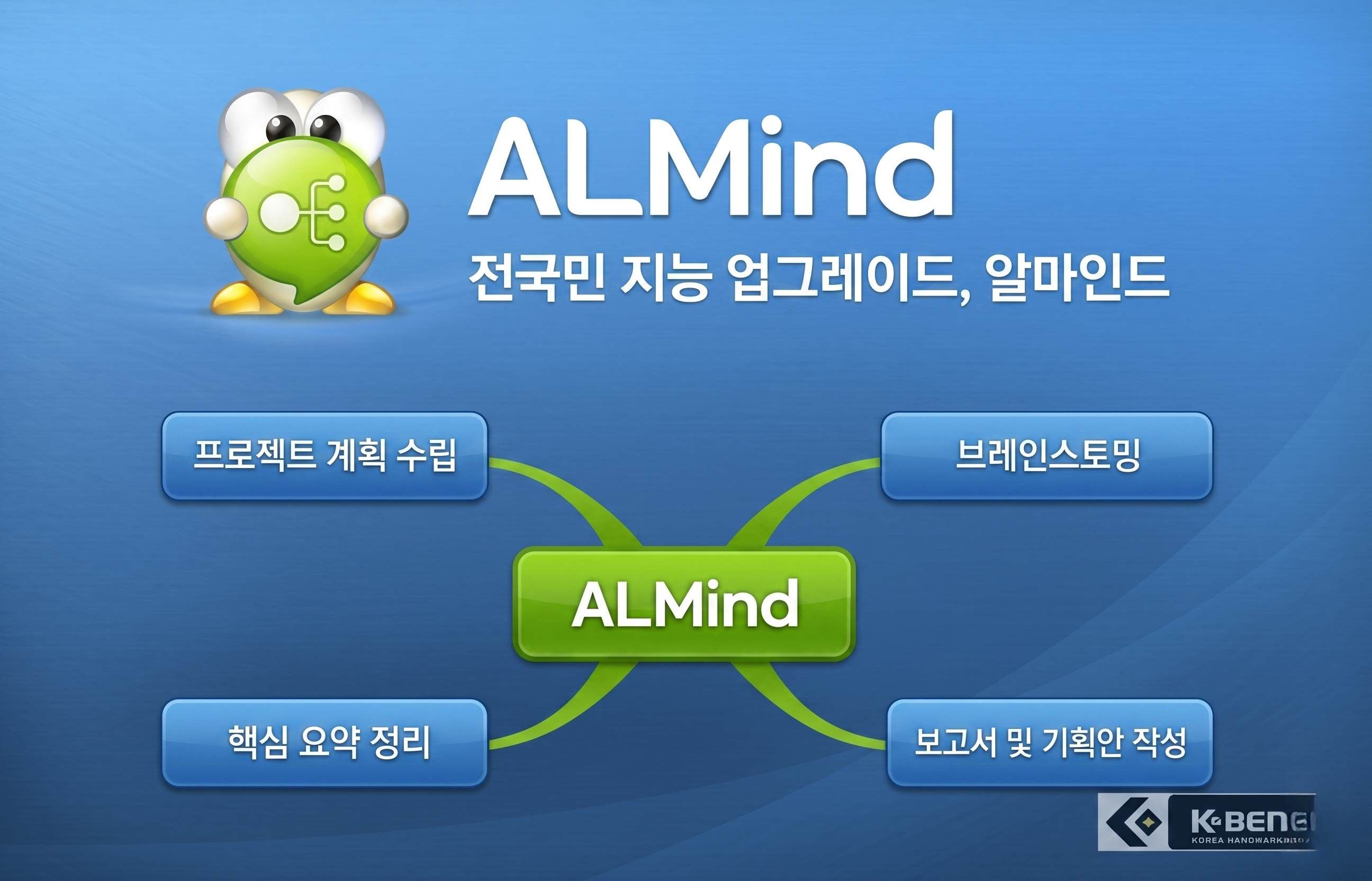 친숙한 오피스 스타일 인터페이스를 제공하는 국내 맞춤형 마인드맵 프로그램 알마인드(ALMind) 화면
