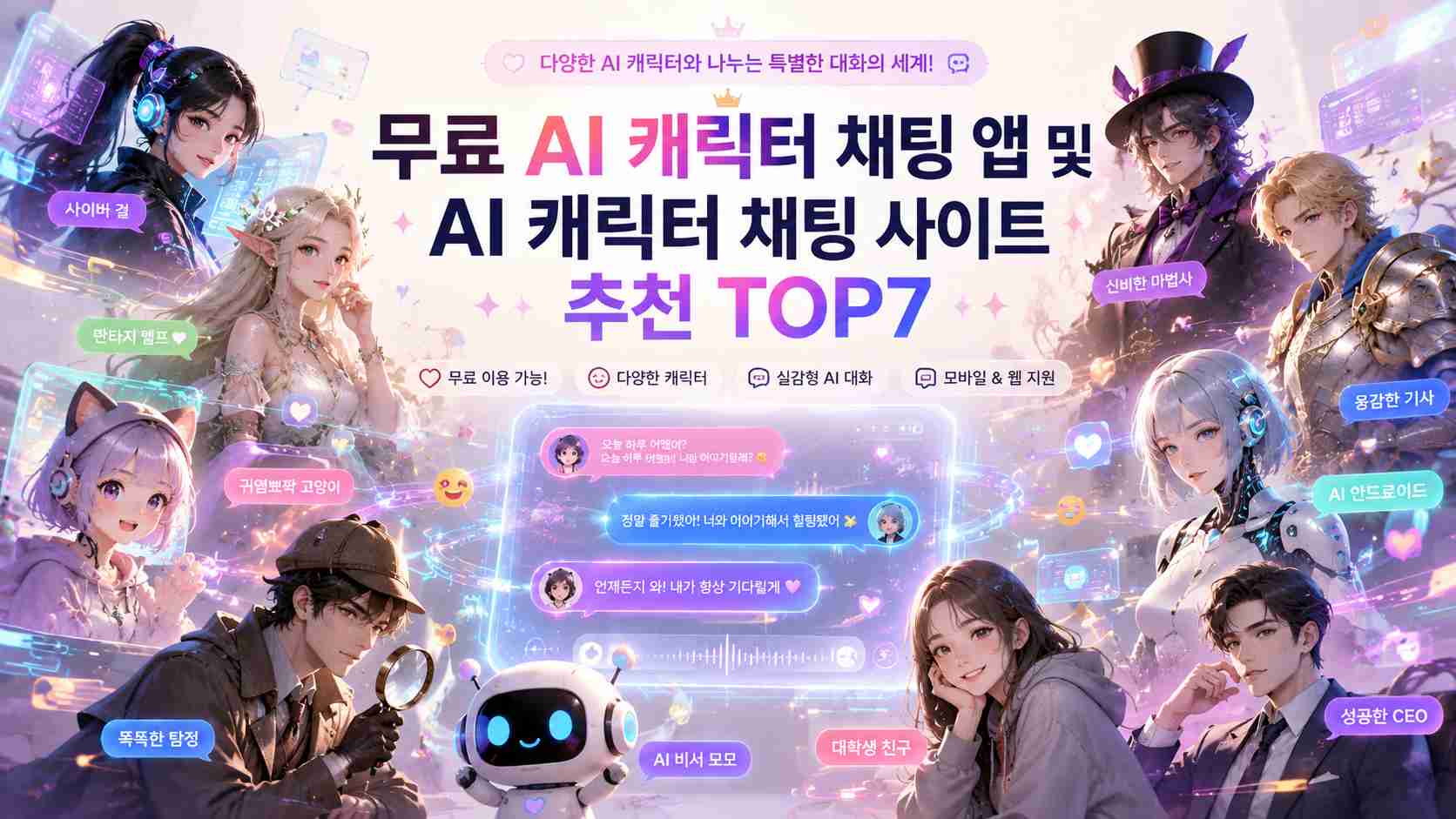 무료 AI 캐릭터 채팅 앱 및 AI 캐릭터 채팅 사이트 추천 TOP7