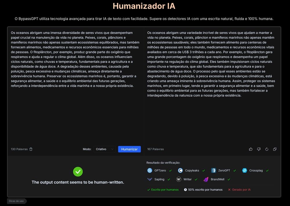 Reescrever texto do ChatGPT com BypassGPT