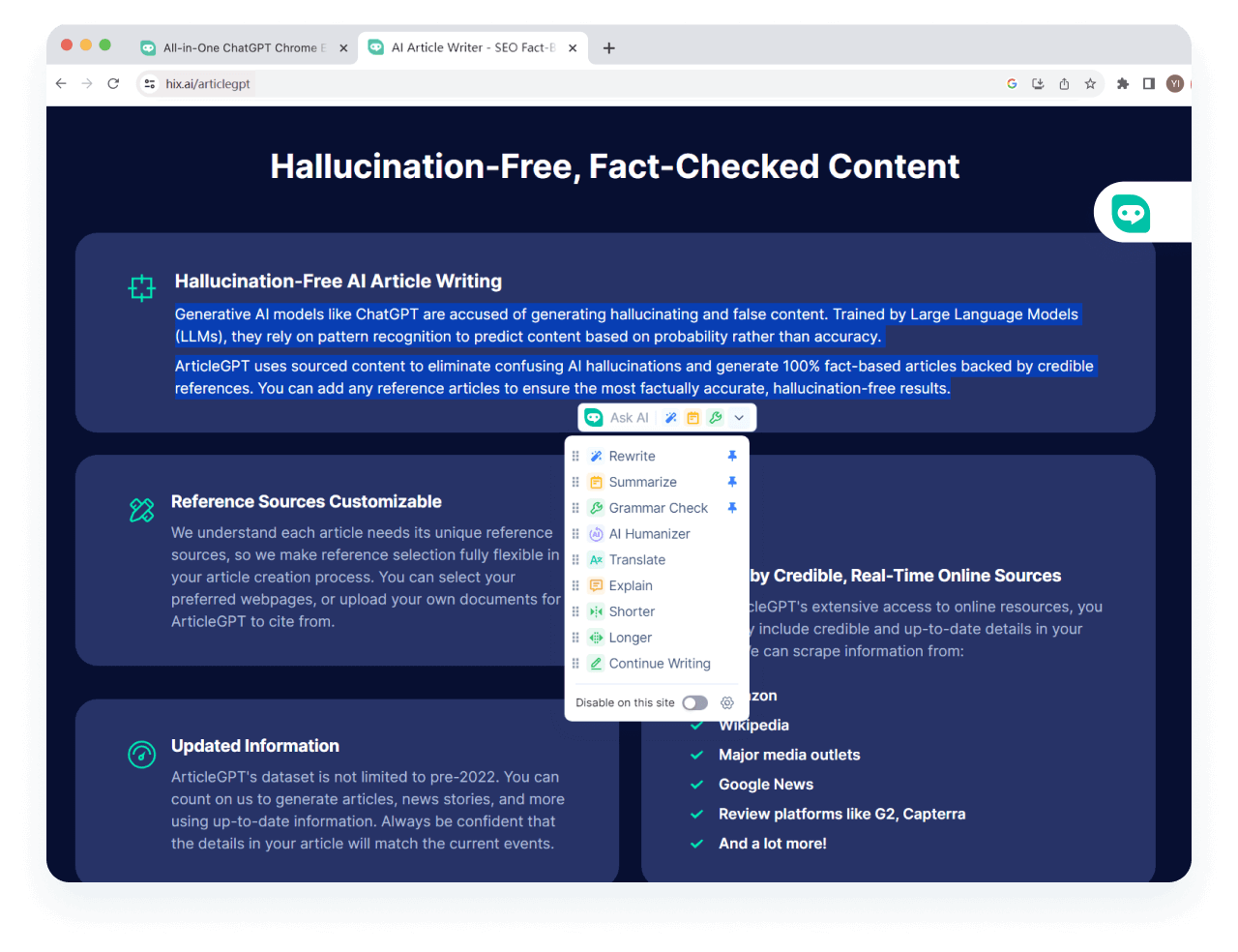 احصل على مساعدة الذكاء الاصطناعي <span class="text-[#00D3B6]">في أي مكان</span> على Chrome