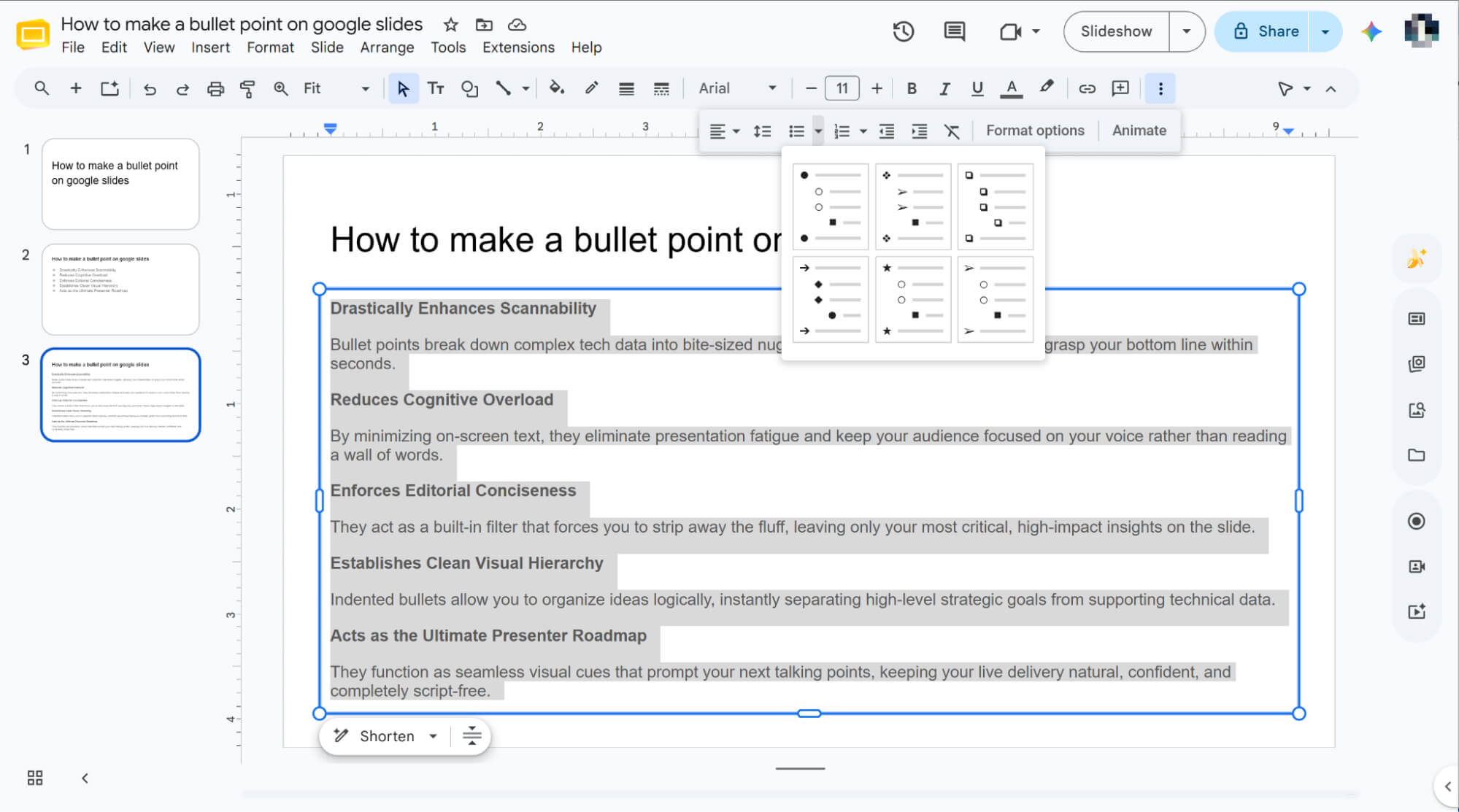 create base bullet list