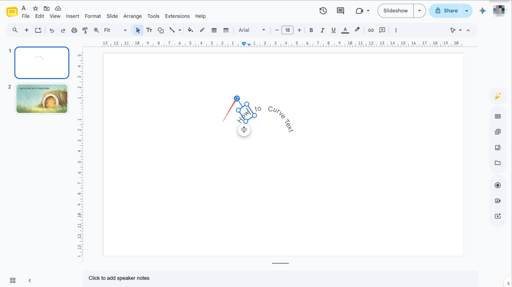curve text via rotation