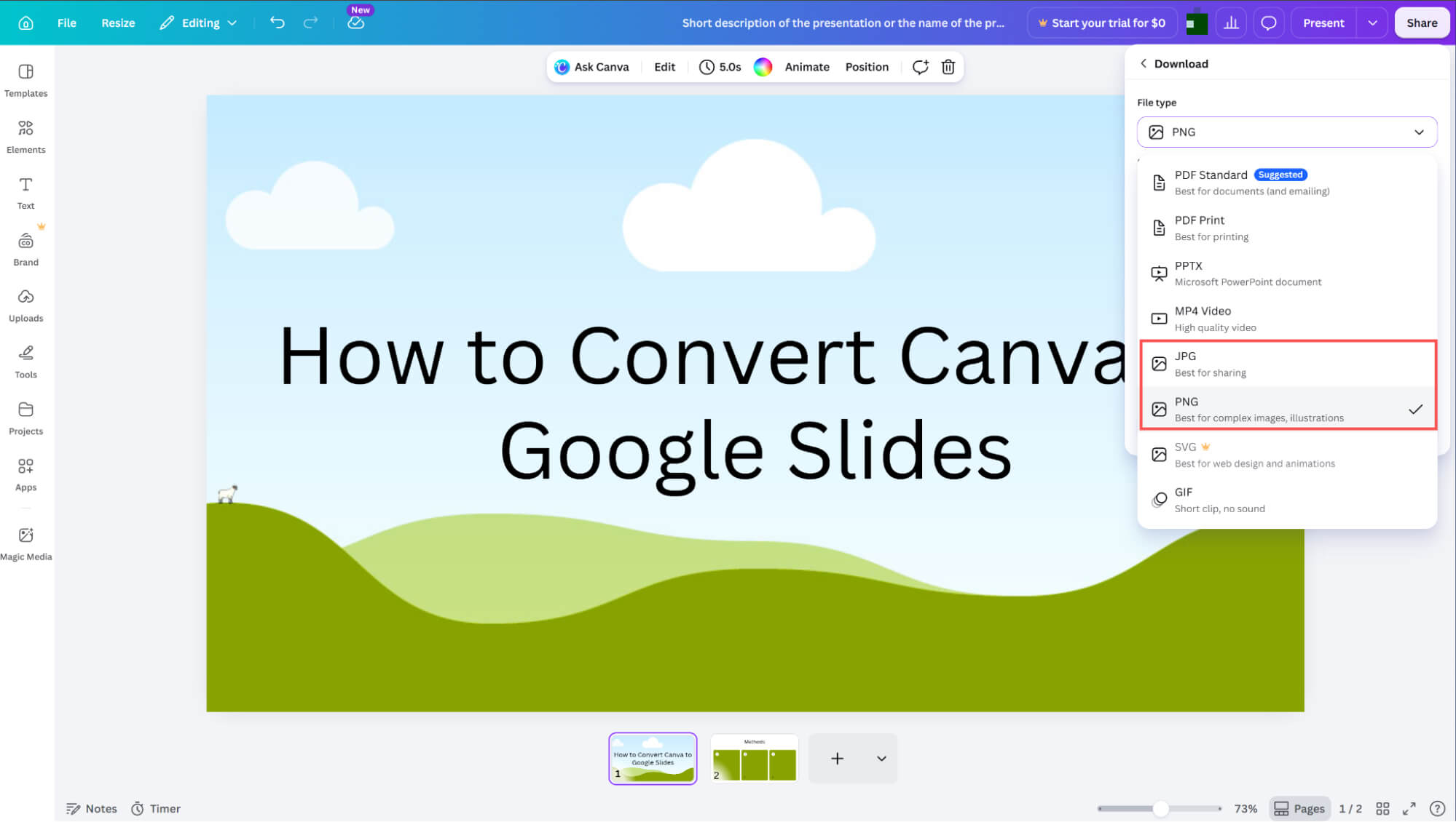 downloading your slides as images