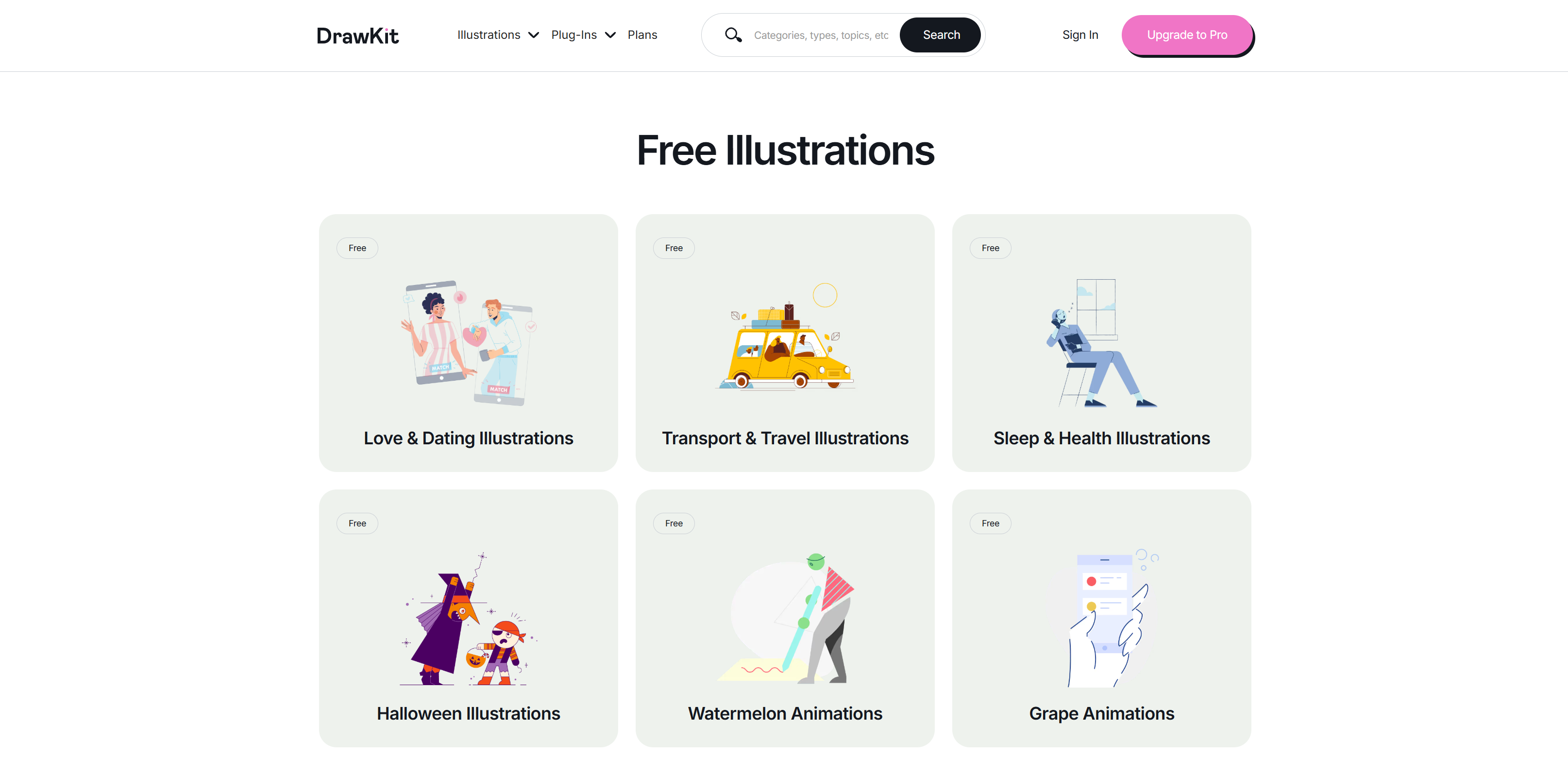 감성적인 손그림 스타일의 디자인 소스를 제공하는 드로우키트(DrawKit) 무료 패키지 화면