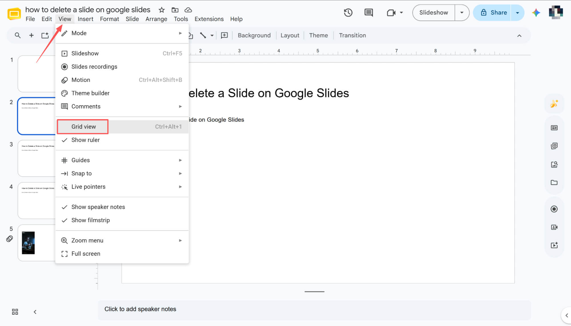 Grid view on Google Slides