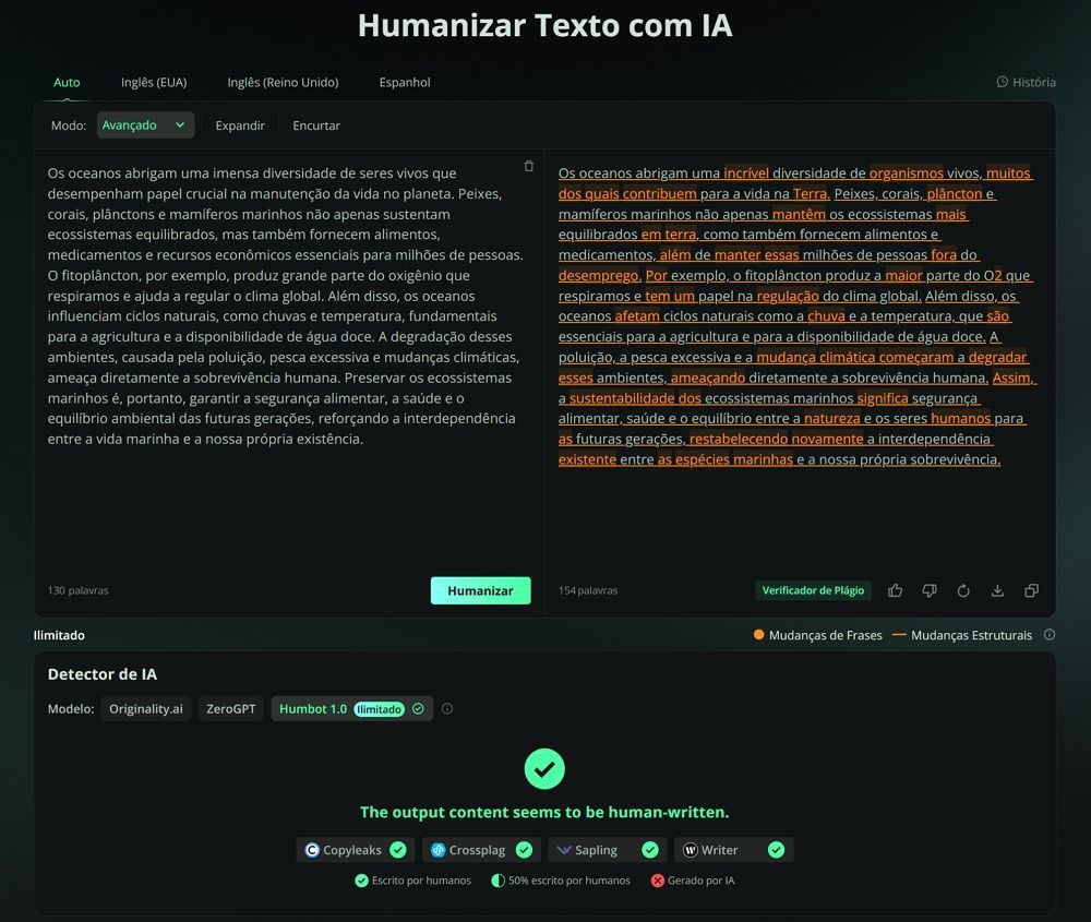 Reescrever texto do ChatGPT com Humbot