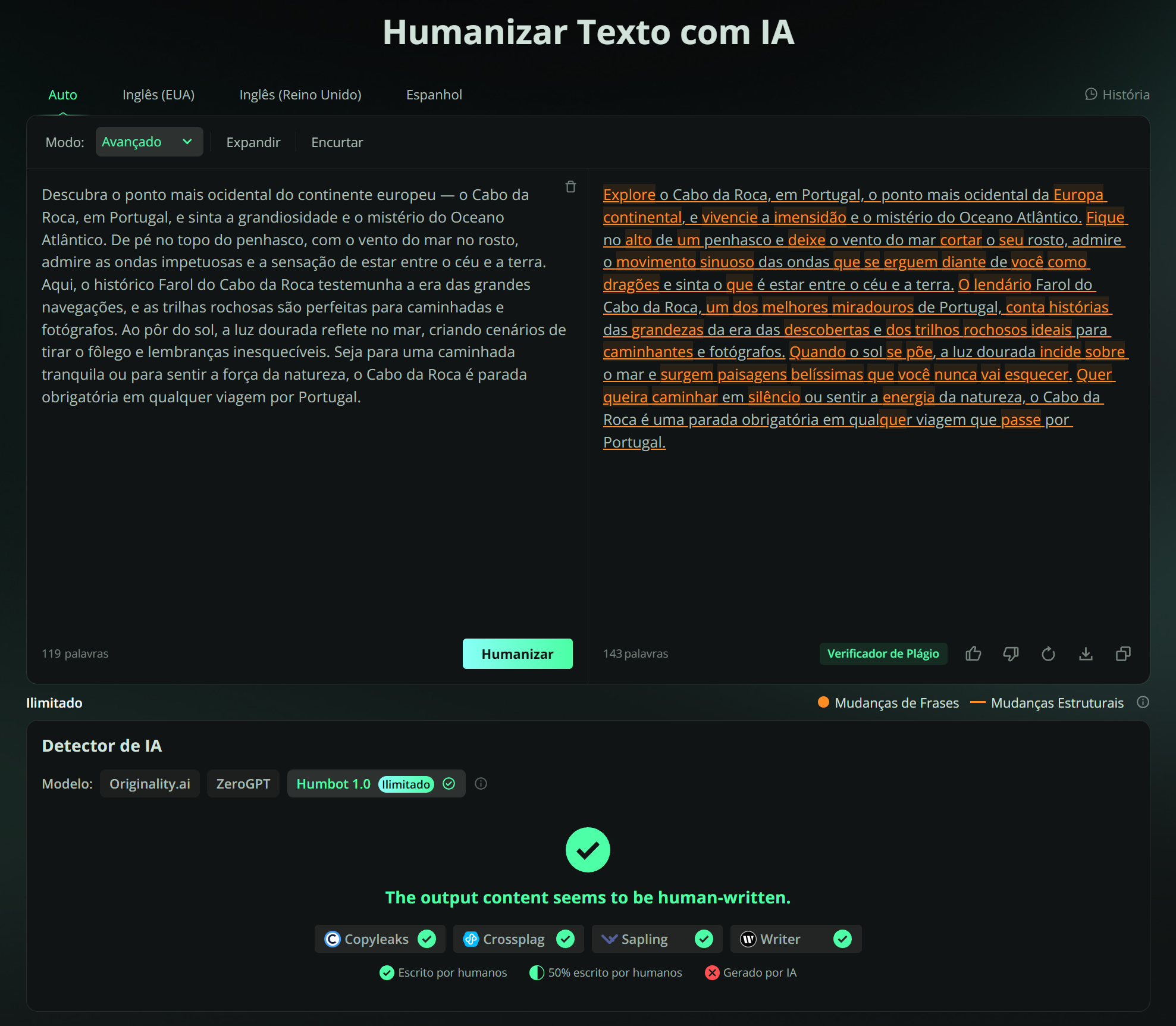 Humbot Reescritor de texto IA