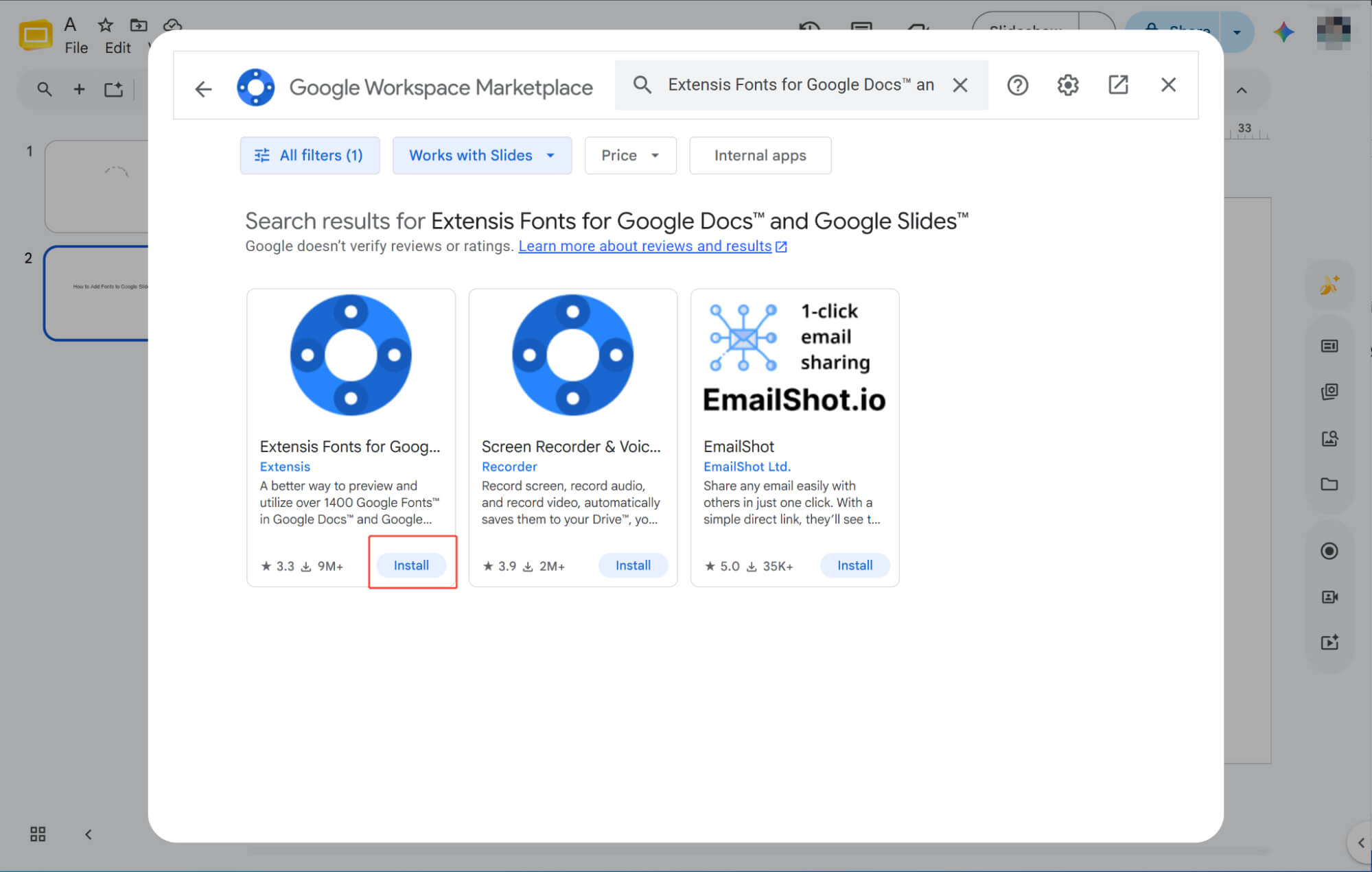 installing the font extension