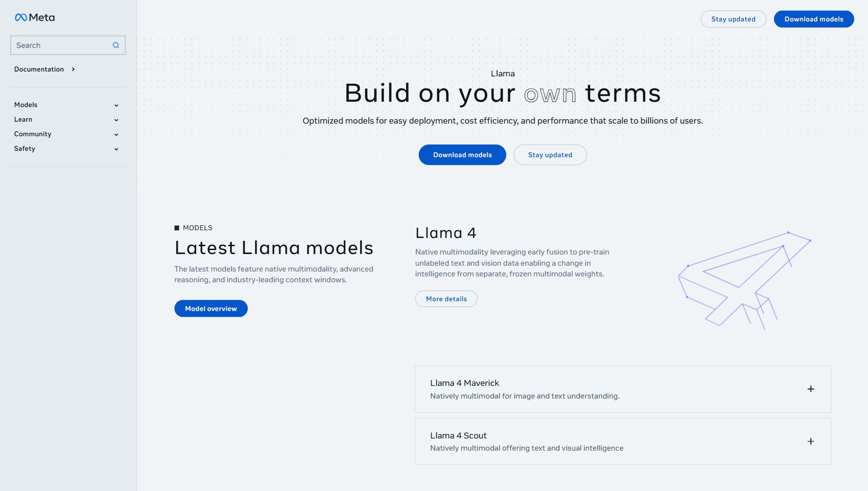 Meta Llama homepage