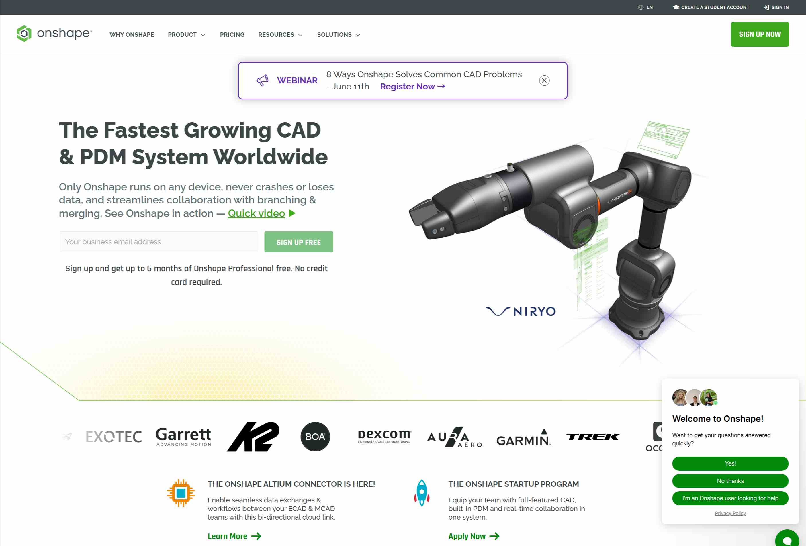 웹 브라우저에서 무설치로 구동되며 다수 사용자가 실시간 동시 협업하는 Onshape(온쉐이프) 화면