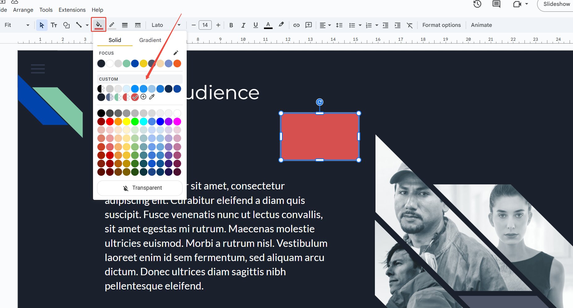 Open The Fill Color Menu