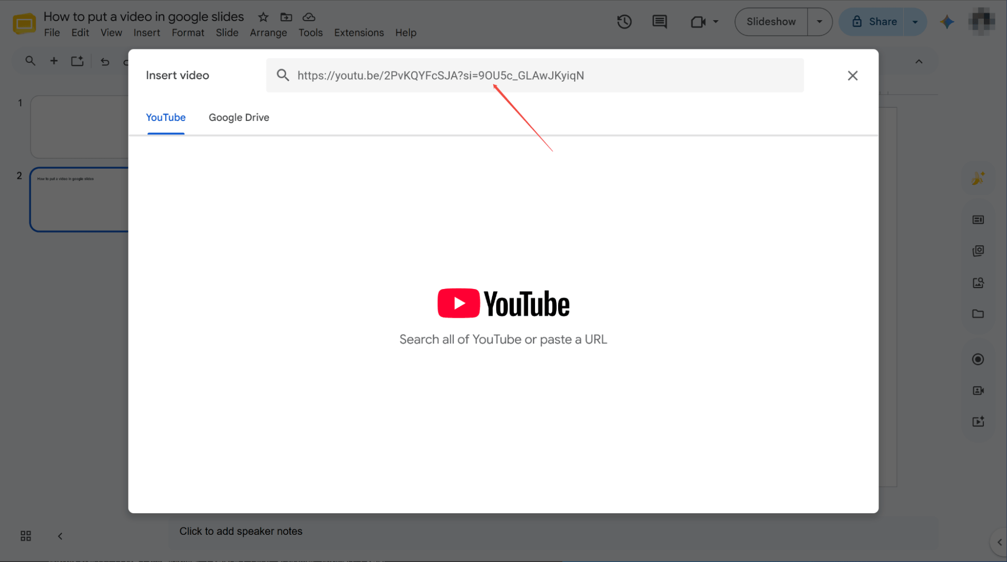 paste the youtube video link