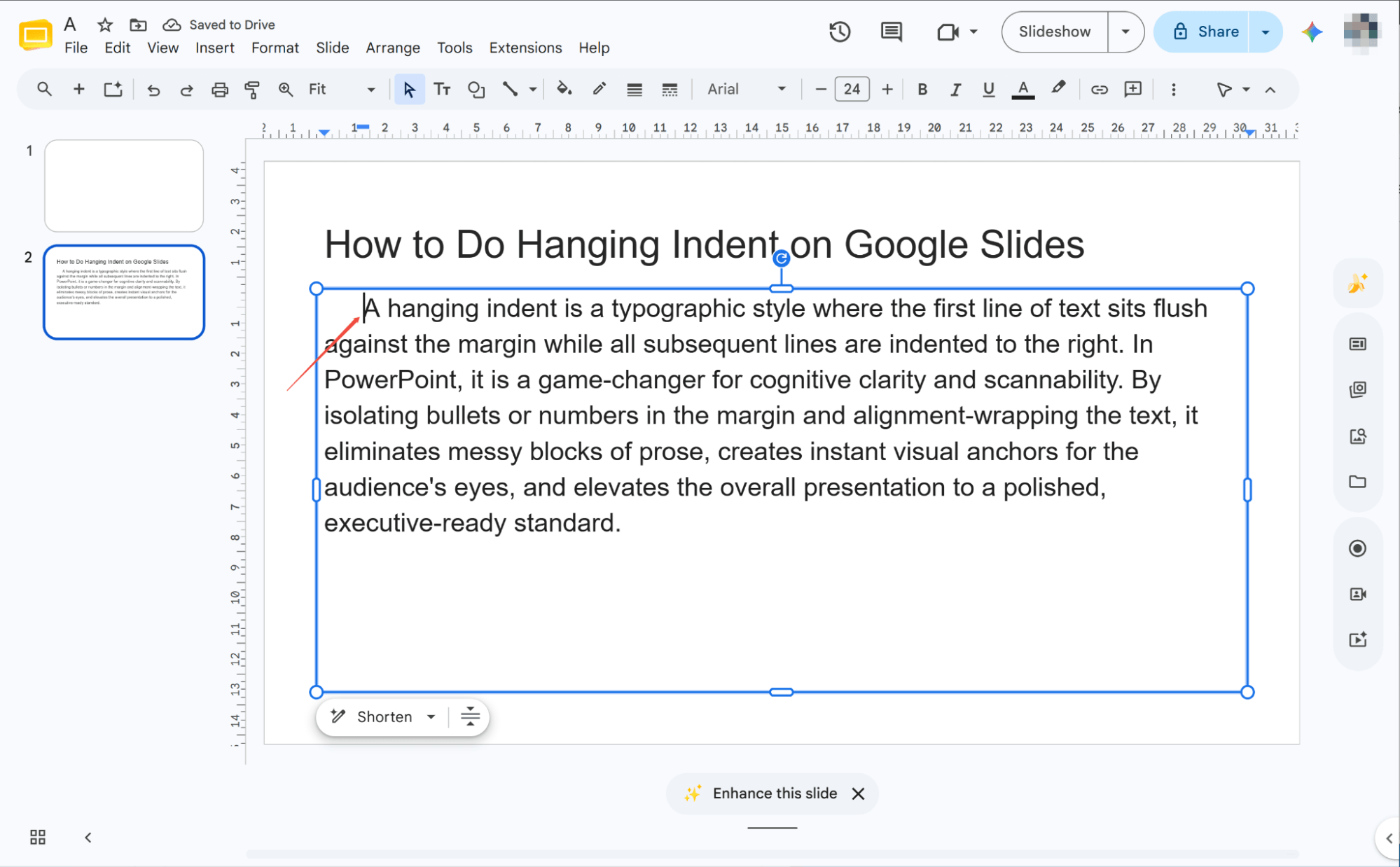 press tab to indent