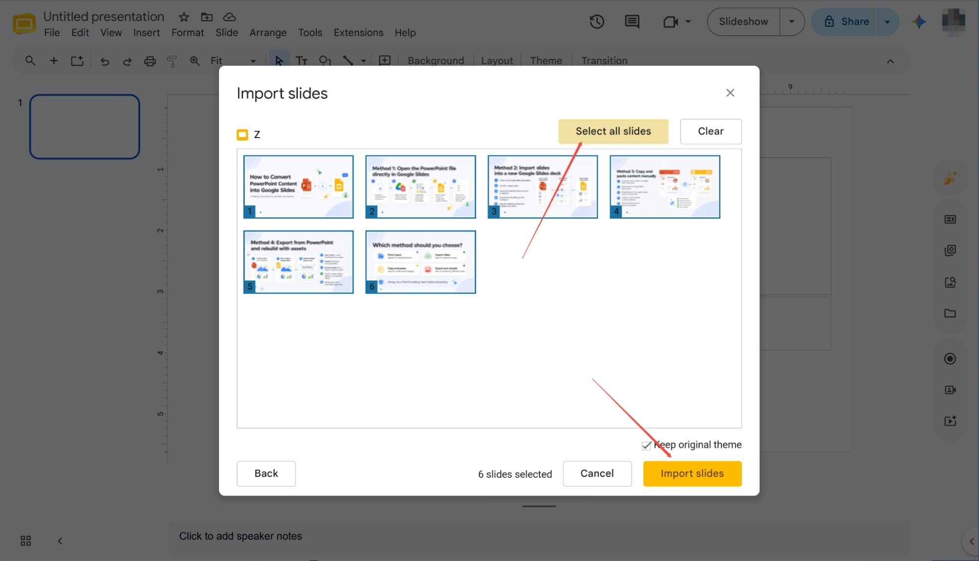 select import all slides