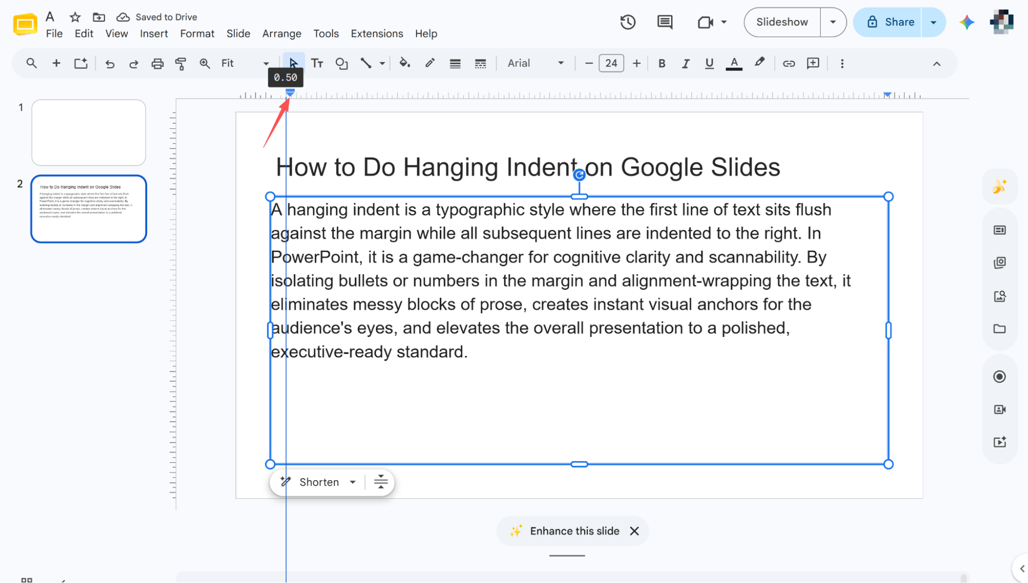 setting the indent
