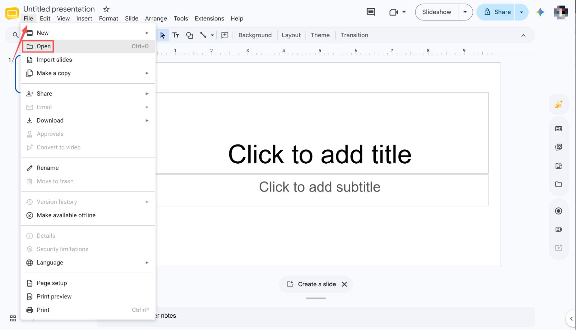 start from blank slide