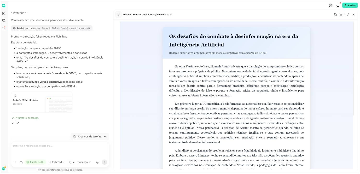 Escrever uma redação nota 1000 com AI